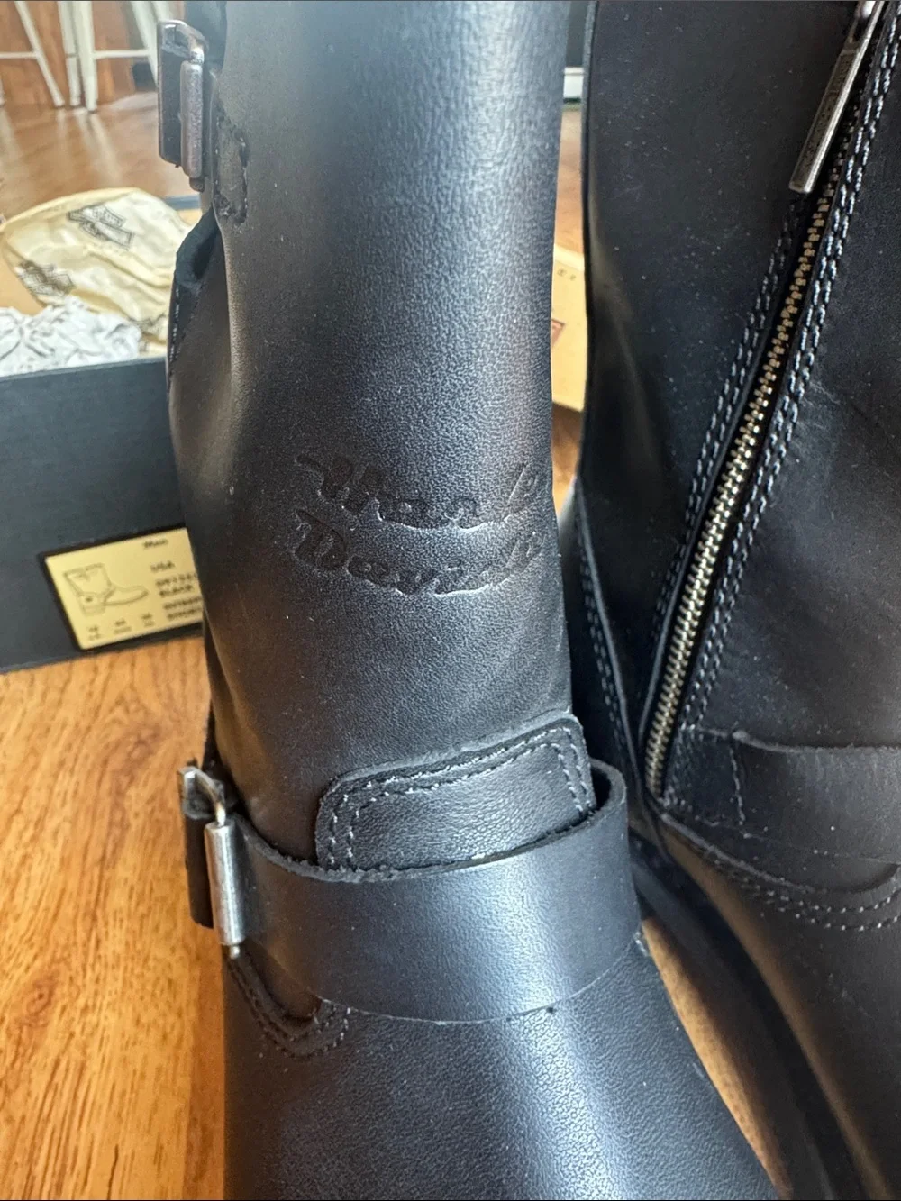 Harley-Davidson Black Leather Men's Riding Boots with Orange Soles